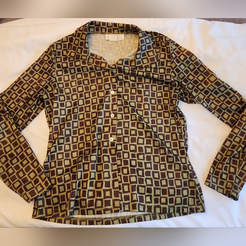 Retro EUC GEMILLI Geometric Patterned Ling Sleeve Button-Up Shirt MEDIUM
